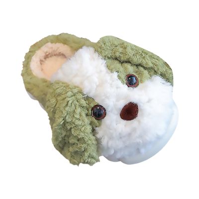Toddler House Slippers Kids Cute Animal Cartoon Shoes Girls Boys Warm Fuzzy Winter Household Slippers Dog Shoes (Green, 2 Big Kids)