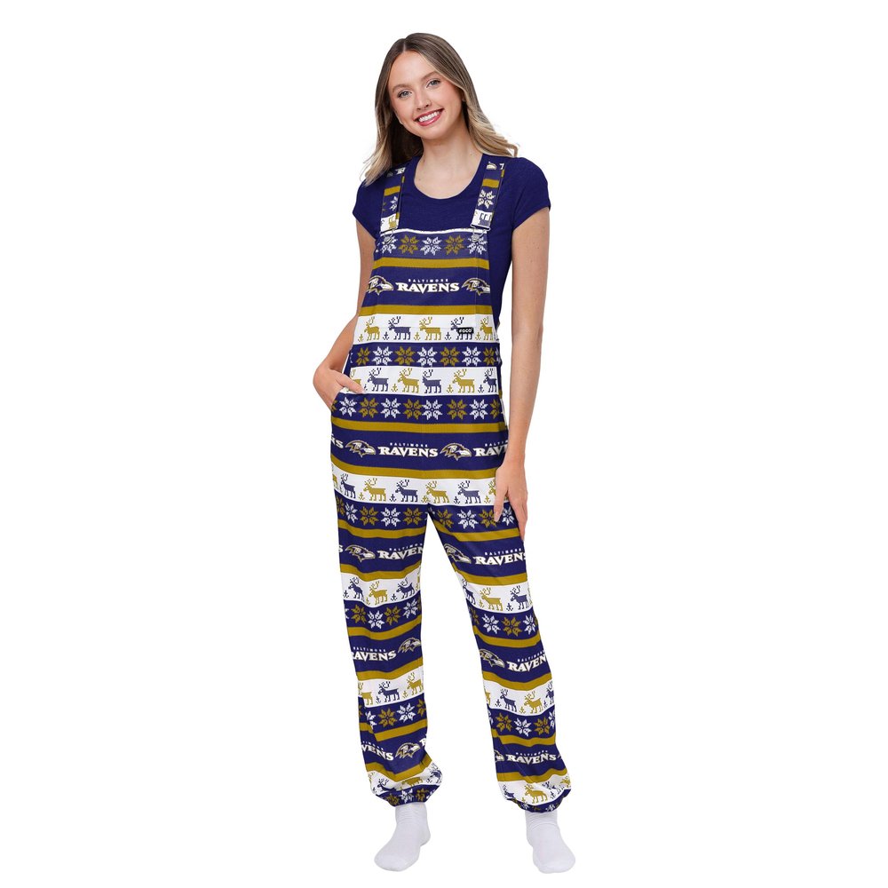 FOCO Baltimore Ravens NFL Womens Ugly Home Gating Bib Overalls - XL