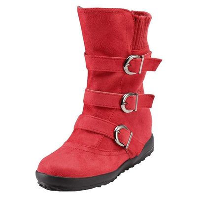 Womens Low Heel Suede Slip On Casual Ankle Boots Outdoor Side Zipper Buckle Winter Mid Calf Fashion Winter Snow Booties