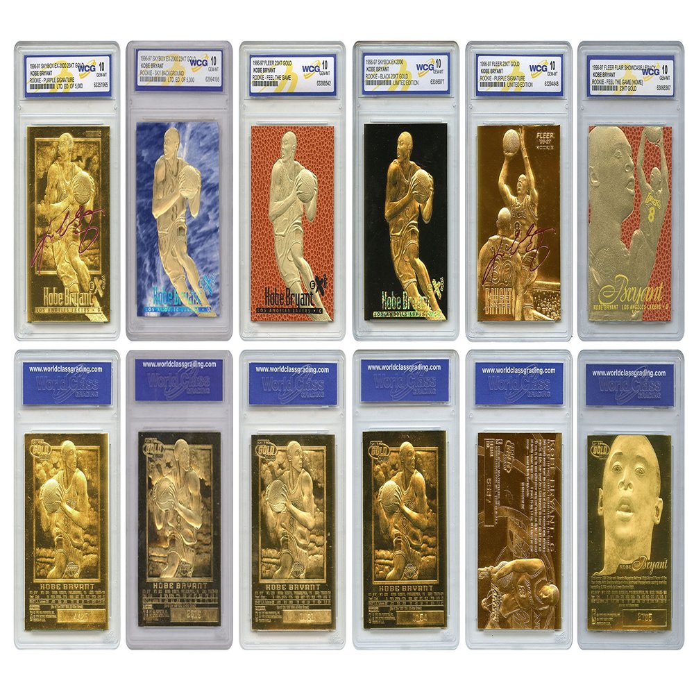 1996-97 Fleer Skybox Kobe Gold Leaf 6-Card Rookie RC Set Officially Licensed - All 6 Cards Graded Gem Mint 10