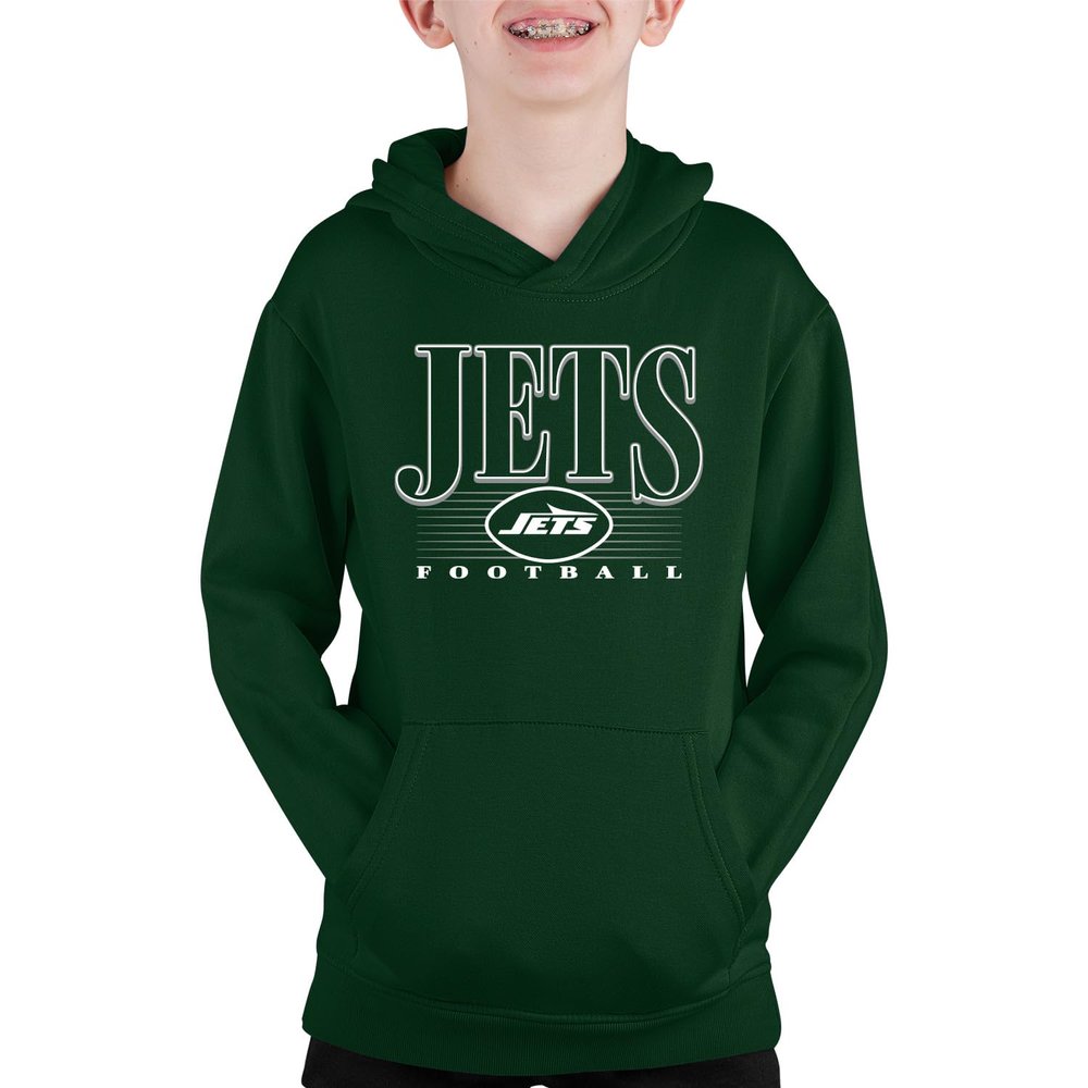 Team Fan Apparel NFL Youth Overtime Blueprint Football Fleece Hooded Sweatshirt, For Boys and Girls, Pro Hoodie Pullover (New York Jets - Forest Green, X-Large)