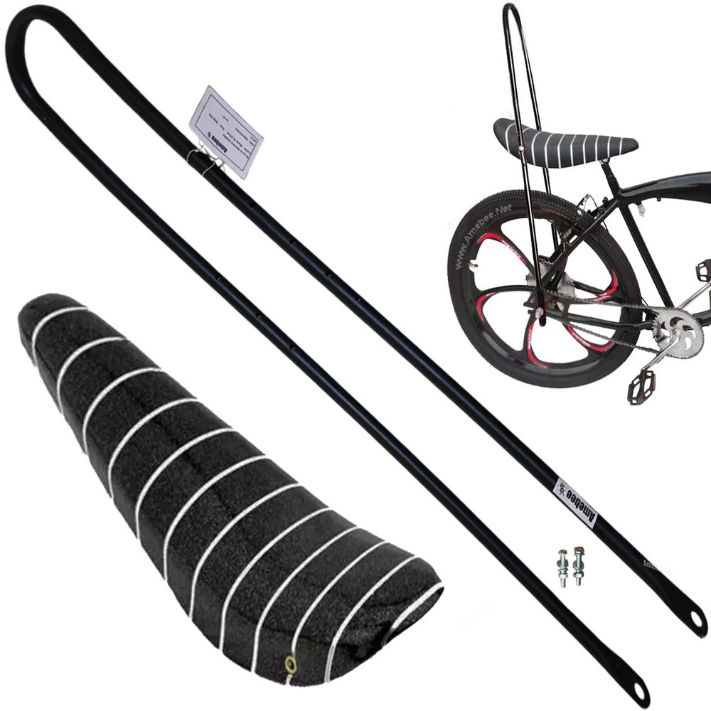 Bike Seat Long Saddle Sissy Bar High Back 38in Bicycle Seat Banana Seat Bicycle Saddle with Full U Bracket Stand Equipped Bike Kit Back Support Bicycle Fitting Replacement (Saddle Set Long U Bar)