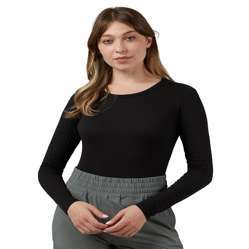 32 Degrees Heat Women's Lightweight Crew Baselayer Top | Form Fitting | Long Sleeve | 4-Way Stretch | Thermal, Black, X-Small