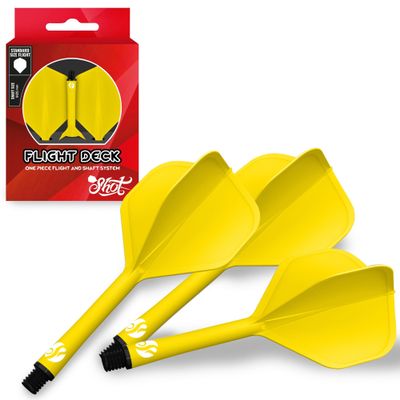 Shot! Darts Flight Deck One Piece Dart Flight and Shaft System, Reduced Deflections, Standard Shaped Flight (350 Micron) Available in Set of 3 (Yellow, Medium)