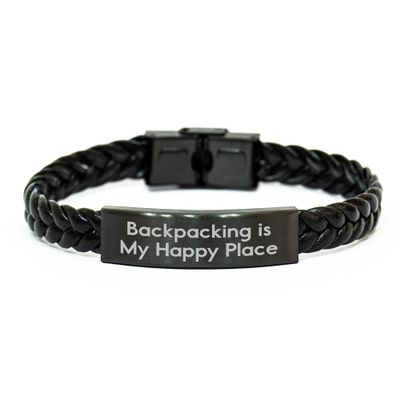 Backpacking Adventures Interlaced Leather Bracelet, Gifts from Friends and Family for Birthday, Backpacking Is My Happy Place