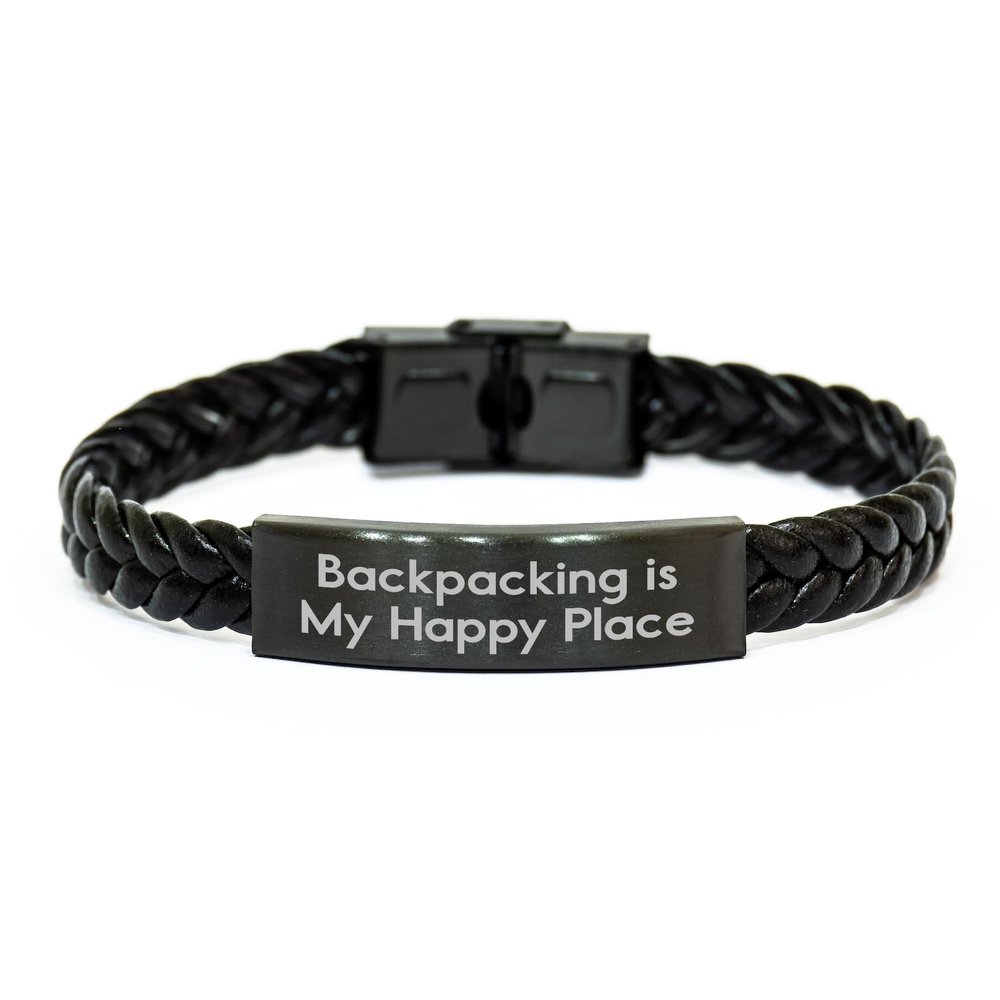 Backpacking Adventures Interlaced Leather Bracelet, Gifts from Friends and Family for Birthday, Backpacking Is My Happy Place