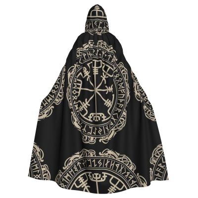 SamLng Magical Design Norse Runes Compass Hooded Cloak  Perfect for Adult Role Play Costume, Halloween Cape Robe, and Stage Costumes