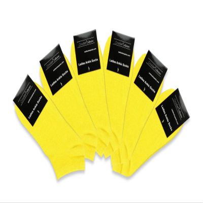 Concitor Women's Dress Socks Solid YELLOW Color COTTON Blend No Show Low Cut Sock 6 Pairs