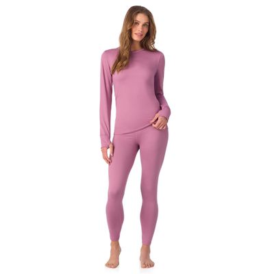 Cuddl Duds Womens Heavyweight Fleece 2 Piece Long Sleeve Thermal Underwear Set  Shirt & Leggings Base Layer for Cold Weather  Winter Clothing Long Johns Lounge Sets for Women, Mauve Pink, XL