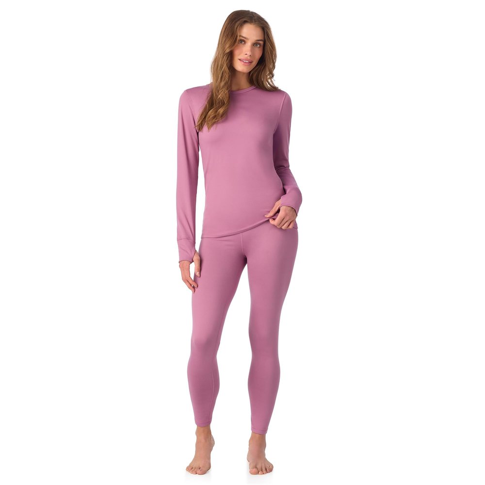 Cuddl Duds Womens Heavyweight Fleece 2 Piece Long Sleeve Thermal Underwear Set Shirt & Leggings Base Layer for Cold Weather Winter Clothing Long Johns Lounge Sets for Women, Mauve Pink, XL