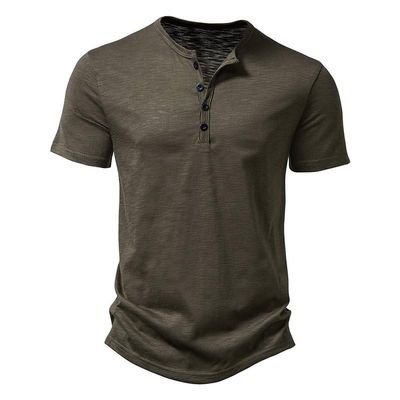 Summer Men's T-Shirt, Classic Fit Short Sleeve Shirt, Casual Breathable Button Down Shirts, Outdoor Sports Tee Tops (US, Alpha, XX-Large, Regular, Regular, Amry Green)