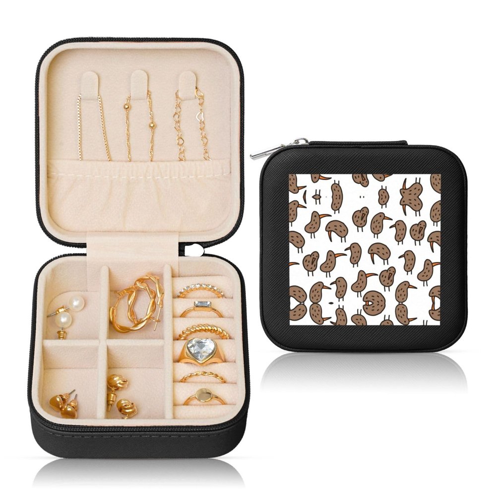 ZhanMg Kiwi Birds Cute Square Leather Jewelry Box - Ideal Travel Storage for Rings, Earrings, Necklaces, Bracelets - Removable Pad