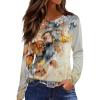 Trendy Tops for Women 2024 Plus Size Fall Nice Shirt Long Sleeve Homewear Patchwork Scoop Neck Shirts Female Orange L