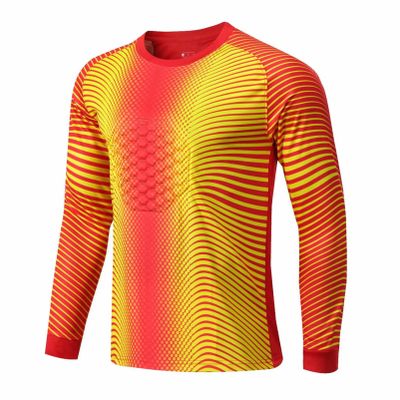 CHICTRY Kids Boys Soccer Goalie Jersey Youth Goalkeeper Uniform Long Sleeve Padded Goalie Shirts for Team Training Red&Yellow 11-12 Years