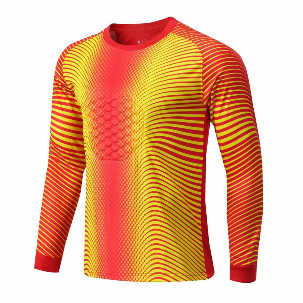 CHICTRY Kids Boys Soccer Goalie Jersey Youth Goalkeeper Uniform Long Sleeve Padded Goalie Shirts for Team Training Red&Yellow 11-12 Years
