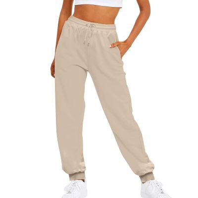 Joggers for Women Casual Baggy Fleece Sweatpants High Waisted Jogger Pants with Pockets Drawstring Cinch Bottom Sweatpants Plus Size Cotton Joggers Running Workout Pant Jogger Pants for Women A-Beige