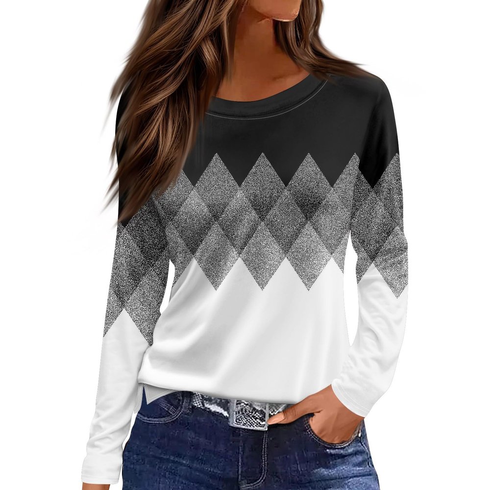Teacher Outfits for Women Curved Hem Spring Horror Shirts for Women Long Sleeve Loungewear Striped Patchwork Grey XL