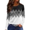 Teacher Outfits for Women Curved Hem Spring Horror Shirts for Women Long Sleeve Loungewear Striped Patchwork Grey XL view 1