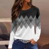 Teacher Outfits for Women Curved Hem Spring Horror Shirts for Women Long Sleeve Loungewear Striped Patchwork Grey XL view 2