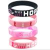 QRH Breast Cancer Awareness Silicone Bracelets Pink Ribbon Rubber Bracelet Wristbands Hope Faith Strength Courage Cancer Survive Comfort Recovery Encouragement Gifts Party Supplies- 4PCS view 1