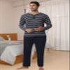 Yukiuiny Mens Pyjama Loungewear Sets Comfy Lounge Nightwear Long Sleeve Cotton Pocket Tops Plaid Pants view 2