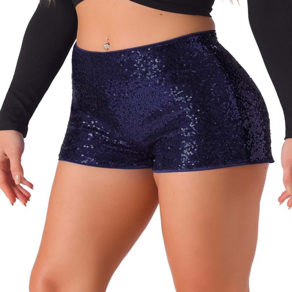 Allegra K Sequin Shorts for Women High Waist Party Night Out Concert Outfit Sparkly Mini Shorts X-Small Dark Blue