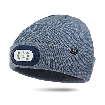 BERGWEISER LED Beanie with Light, 3 Adjustable Modes Headlamp Beanie Hat, Removable Rechargeable USB with Night Strobing for Outdoor, Blue Heather Hat for Men Women