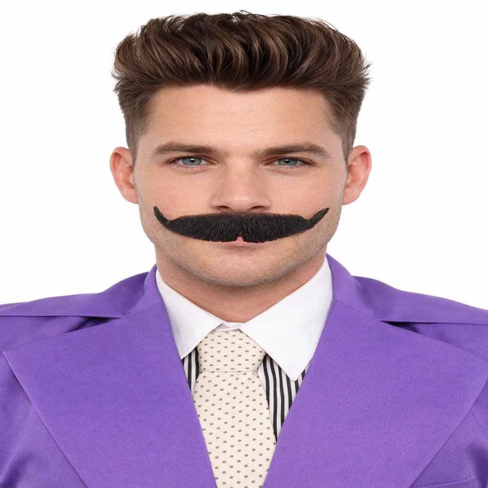 BC GOODS BY Men's Handlebar Black Mustache | Perfect Cosplay Accessory for Adult and Teens | Synthetic Fiber Facial Hair for Halloween Party and Themed Play