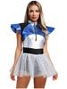 Freebily Alien Costume for Women Space Fighter Outfit Astronaut Bodysuit Leotard Tutu Dress Silver 4X-Large view 3