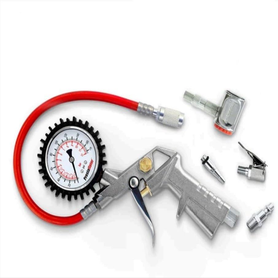Prestaflator PRO Bicycle Tire Inflation Tool Presta & Schrader Air Compressor with Auto-Lock Head, Gauge Up to 174 PSI, Variable Trigger, Reinforced Hose, Shop-Grade, Rebuildable