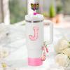 AiScrofa Stanley Cup Accessories Set of 6 PCS, Pink Glitter Letter Theme with Keychain, Butterfly Straw Topper, Silicone Boot, Patch & Cup Decor Kit,Water Bottle Carrier Set (Tumbler Not Included) view 2