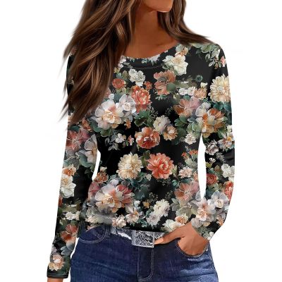 Going Out Outfits for Women Long New Years Novelty Shirt Women's Long Sleeve Park Cosy Slim Fits Tops for Black XXL