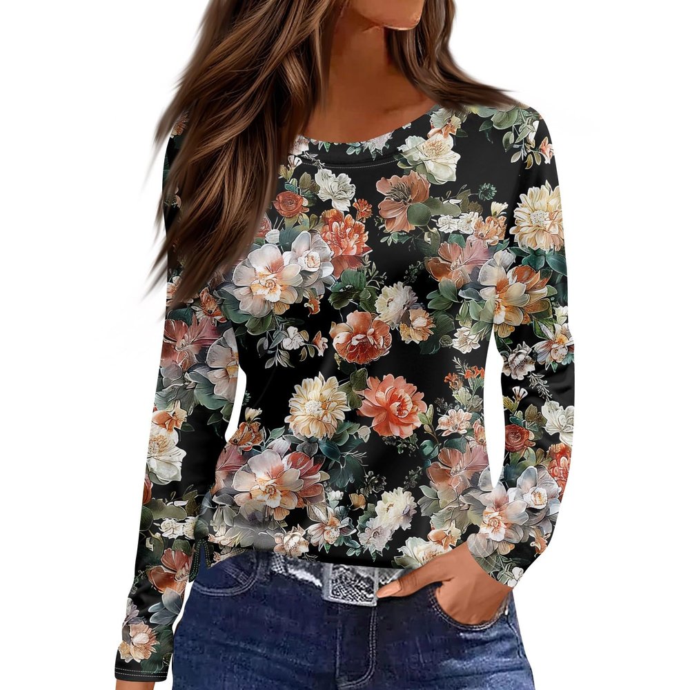 Going Out Outfits for Women Long New Years Novelty Shirt Women's Long Sleeve Park Cosy Slim Fits Tops for Black XXL