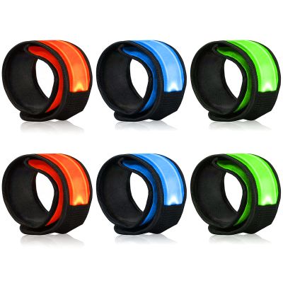 LOBKIN 6 Pack Safety Bracelets, LED Slap Armband Kids Walking at Night Safe LED Light Wrist Light Reflective Belt, Magic Band Running Lights for Runners
