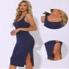 Allegra K Ribbed Tank Dress for Womens 2025 Fall Scoop Neck Sleeveless Split Knit Midi Dresses Large Dark Blue view 2