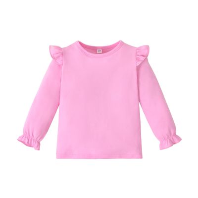LYSMuch 1-7T Toddler Baby Girls Blouse Long Sleeve Ruffle Shirt Solid Top Clothes (3-4 Years,Pink)