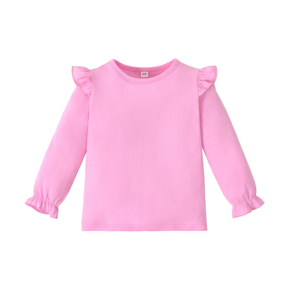 LYSMuch 1-7T Toddler Baby Girls Blouse Long Sleeve Ruffle Shirt Solid Top Clothes (3-4 Years,Pink)