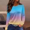 Womens Sweatshirt Country Long-Sleeved Homewear Shirts Ladie's Hem Xmas Cotton Gradient Shirt Womans Patchwork Multi S view 2