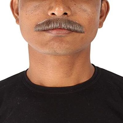 BC GOODS BY Men's Brown Adhesive Fake Mustache Realistic Thick Small Straight Facial Hair for Halloween & Cosplay Events | False Human Accessory for Classic, Retro, and Party Looks