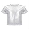 CHICTRY Kids Girls Boys Jazz Hip Hop Shiny Metallic Dance T-Shirt Music Festival Party Performance Sparkly Tops Silver 11-12 Years view 1