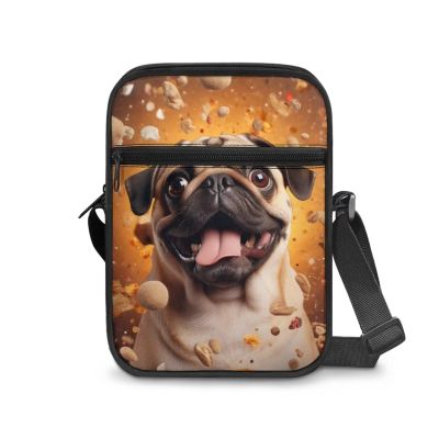 TSOVTHRID Cute Brown Pug Dog Nut Pattern Messenger Bag, Portable Crossbody Shoulder Bag Travel Waist Pouch Cross-Body Bag Satchel Bags Smart Phone Case Purse with Adjustable Shoulder Strap