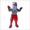 Grey Muscle Shark Mascot Costume in Red Shorts and Boots Adult Size for Men & Women with Built-in Fan Inside the Head view 1