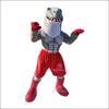Grey Muscle Shark Mascot Costume in Red Shorts and Boots Adult Size for Men & Women with Built-in Fan Inside the Head view 2
