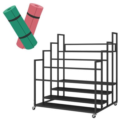 Yoga Mat Holder Basket, Large Yoga Mat Storage Cart with Wheels, Yoga Mat Rack Foam Rollers Organizer, Commercial Rack for Yoga Mat Foam Roller Storage for Gym/Yoga Studio Hold 30 Exercise Mats(Black,