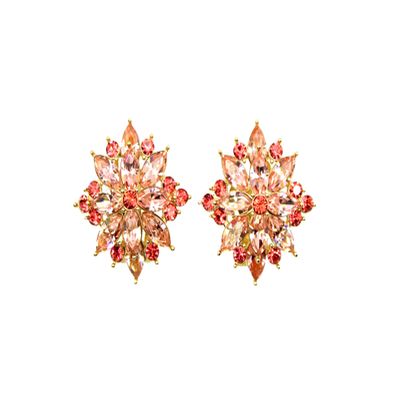 Faship Gorgeous Coral Rhinestone Crystal Clip Ons Earrings - Coral/Gold plated