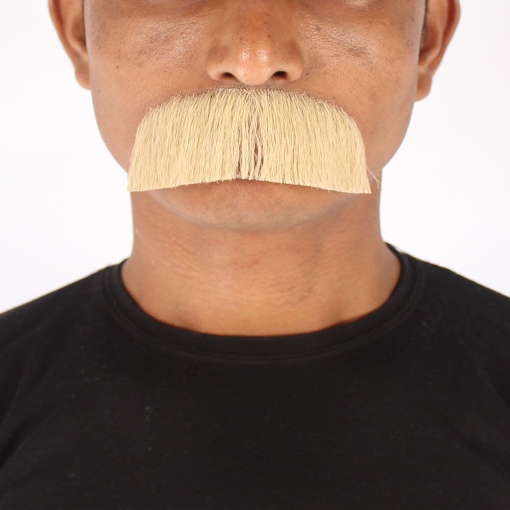 BC GOODS BY Men's Blonde Mustache Real Human Hair for Authentic Cosplay