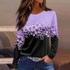 2024 Womens Shirts Thanksgiving Day Novelty Long Sleeve T-Shirts for Women Club Oversized Cotton Geometric Tunic Purple view 2