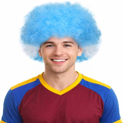 BC GOODS BY Adult Unisex Argentina Jumbo Sport Fun Wigs | Afro Patriotic Wig with Breathable Capless Cap for Men and Women| Synthetic Fiber Wig Perfect for Sport's and Halloween Cosplay