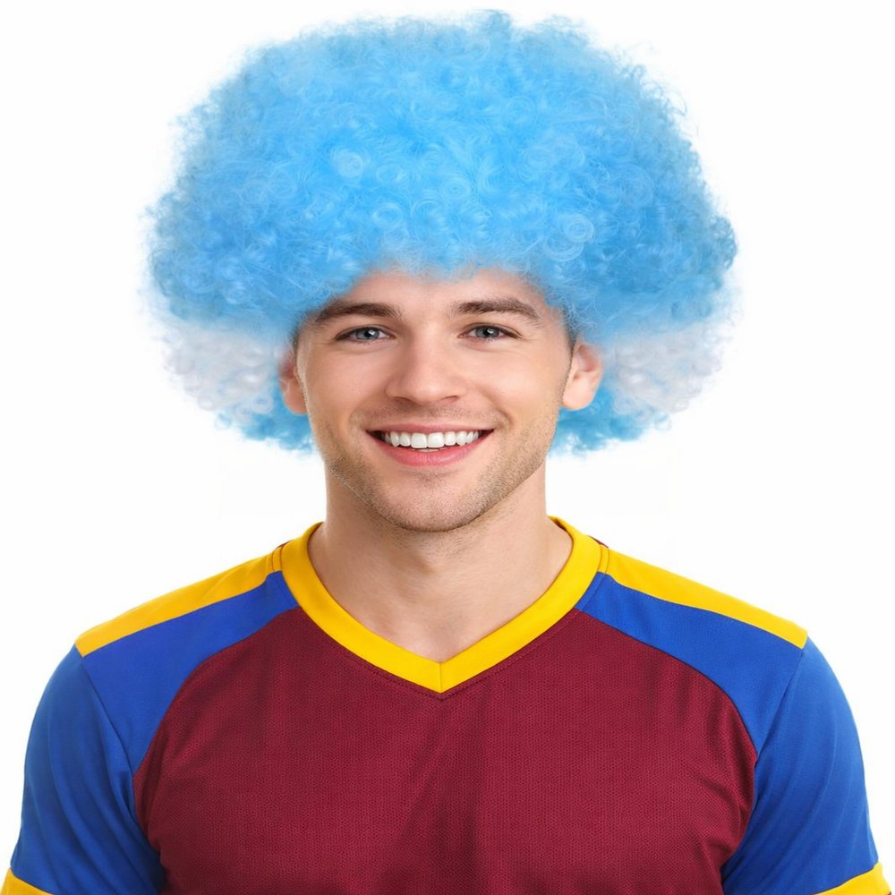 BC GOODS BY Adult Unisex Argentina Jumbo Sport Fun Wigs | Afro Patriotic Wig with Breathable Capless Cap for Men and Women| Synthetic Fiber Wig Perfect for Sport's and Halloween Cosplay