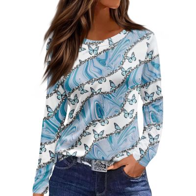 Tunic Tops for Women Loose Fit New Years Casual Long Sleeve Tunics for Womens Homewear Plus Size Patchwork Blue L